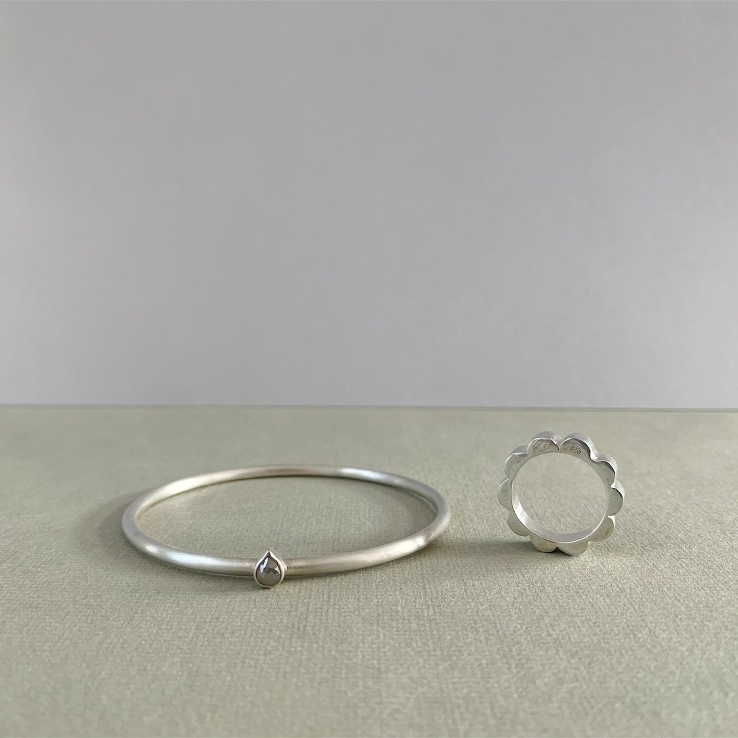 Silver Bangle with Diamond